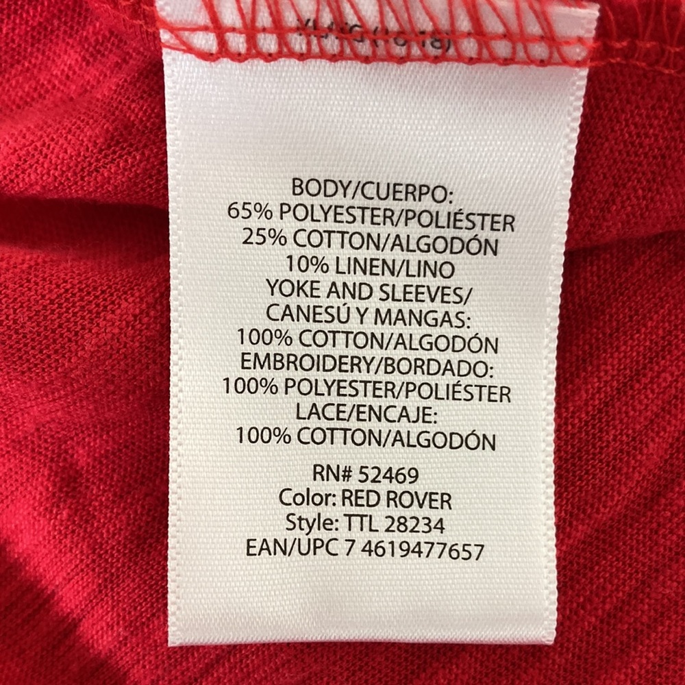 Time and Tru Red Boho Embroidered Linen BlendTop - Picture 9 of 10